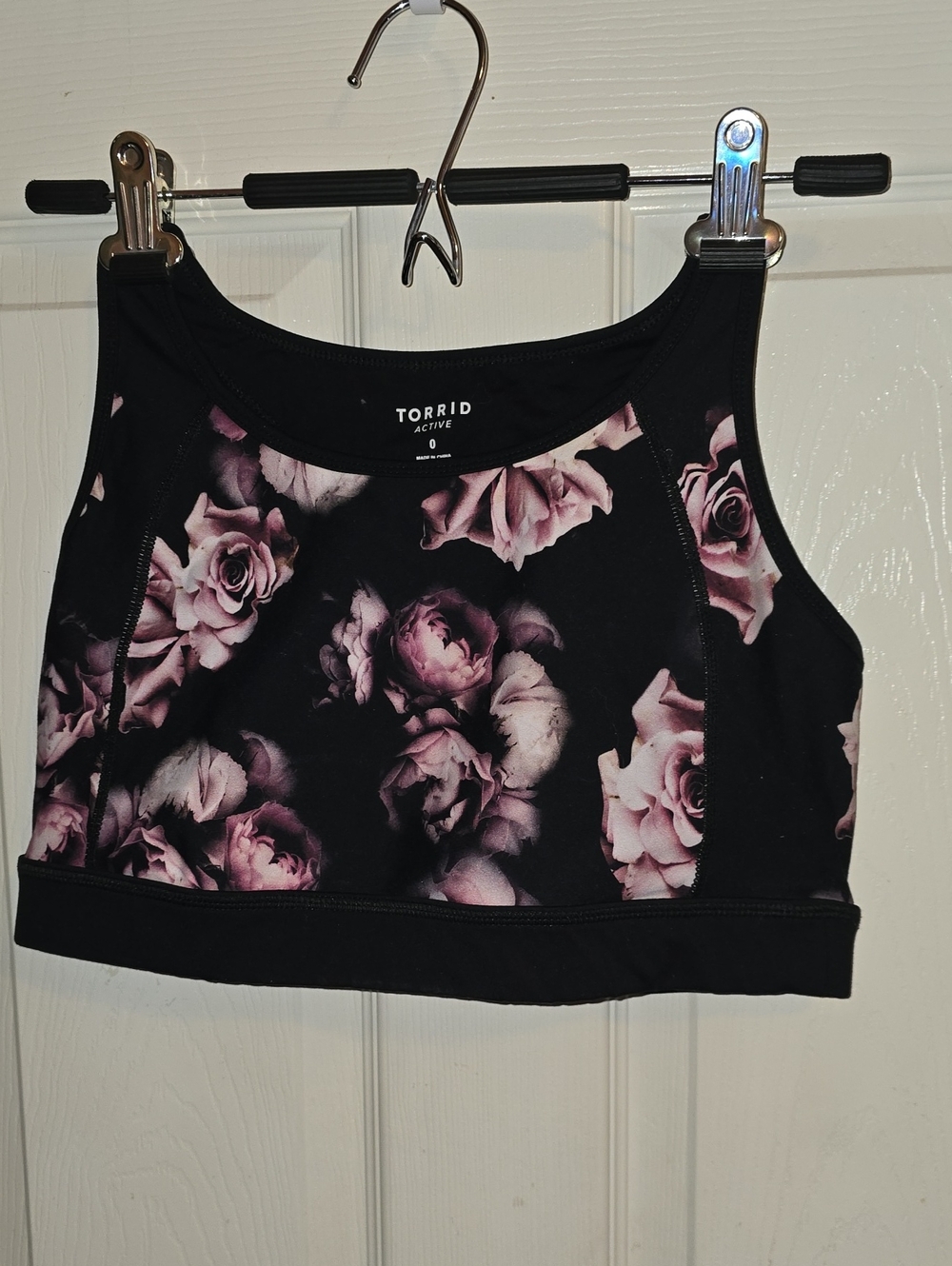 torrid Black Sports Crop Bra‎ with Pink Rose Floral